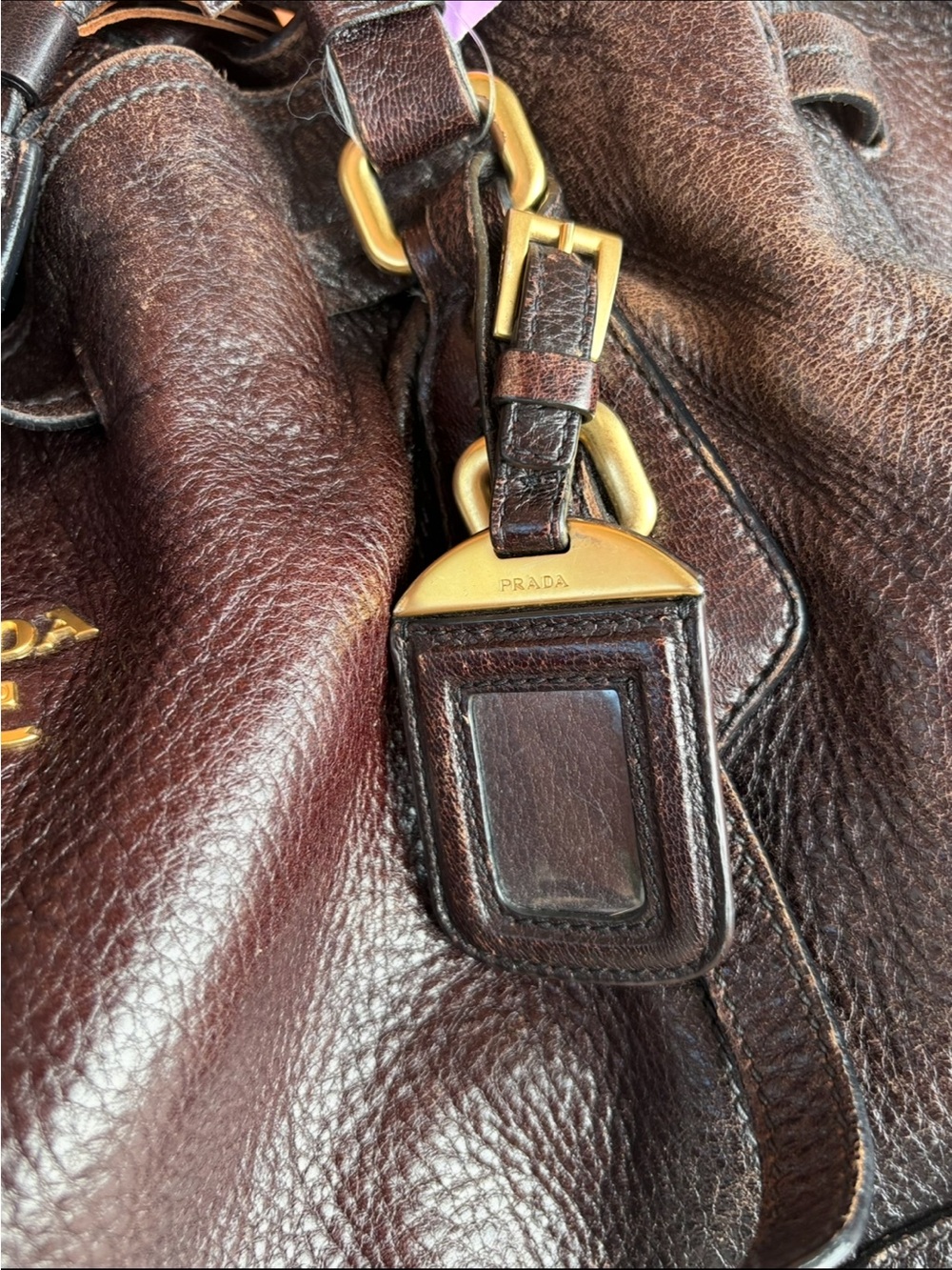 Prada Cervo Antik Drawstring Tassel Tote Brown - Picture 4 of 5
